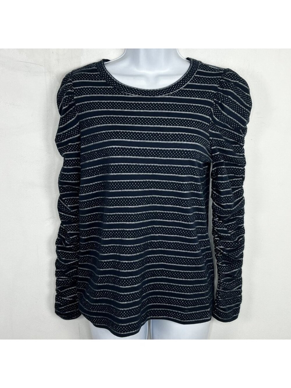 LOFT Top Sz XS Navy Blue White Striped Parisian Chic Casual FG30